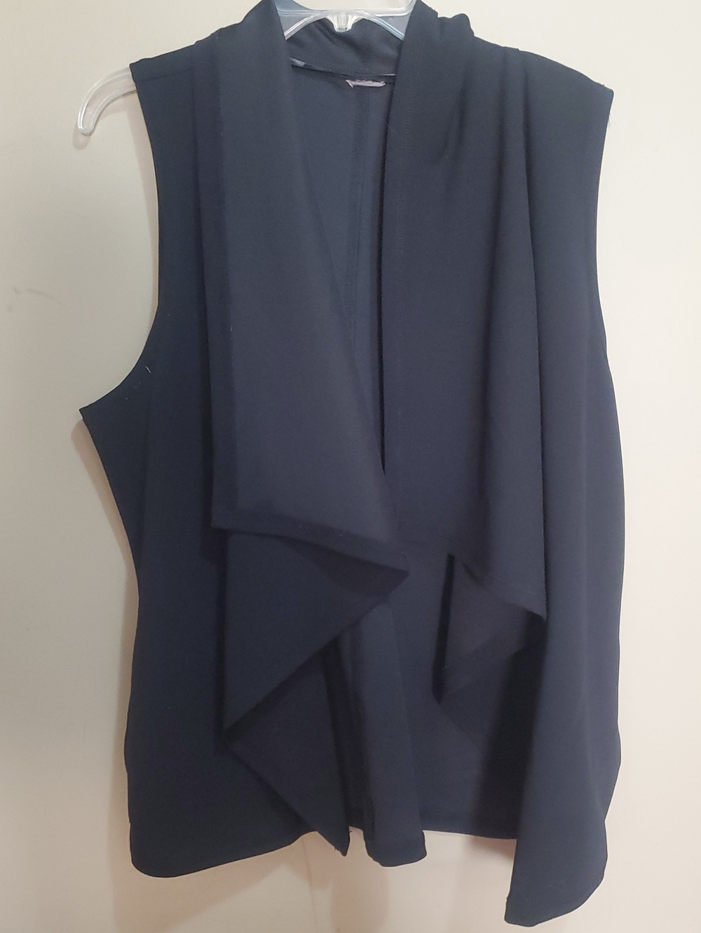Sleeveless Draped Open-Front Vest - Black Size Xl